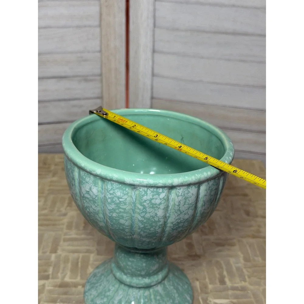 Vintage Midcentury Seafoam Ceramic Flower Frog Vase Pedestal Floral Arranger